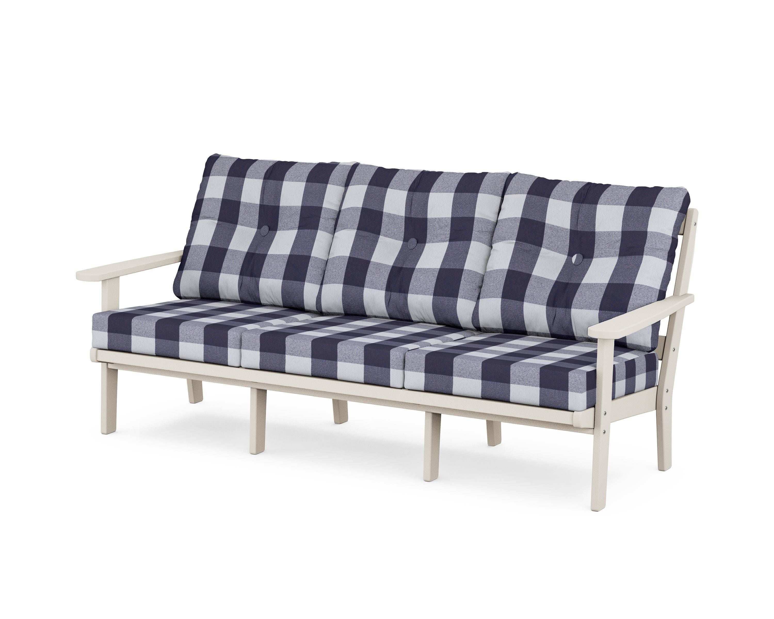 POLYWOOD® Mission Deep Seating Sofa in Sand / Buffalo Plaid Navy