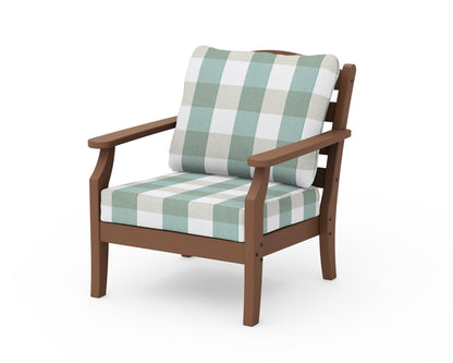 Draper James™ by  POLYWOOD® Savannah Deep Seating Chair in Teak / Buffalo Plaid Glacier Spa