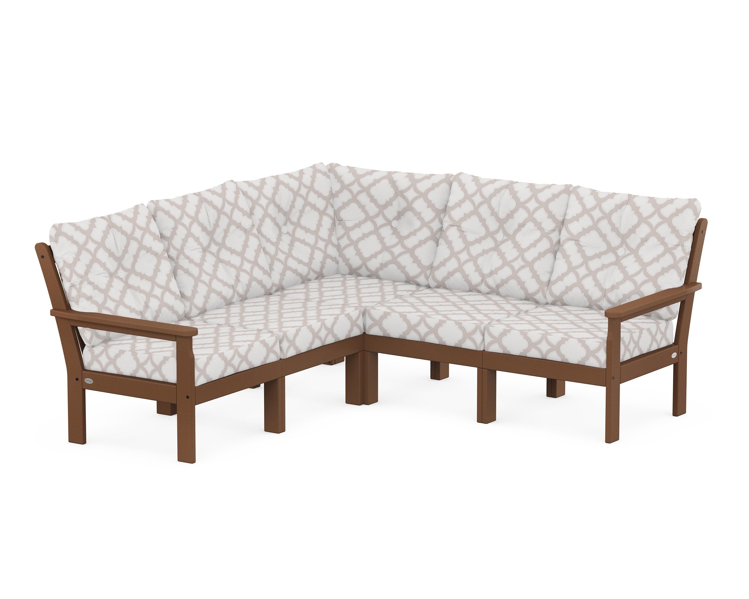 POLYWOOD® Vineyard 5-Piece Sectional in Teak / Trellis Dune Burlap