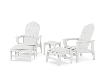 POLYWOOD® 5-Piece Vineyard Grand Upright Adirondack Set with Ottomans and Side Table in White