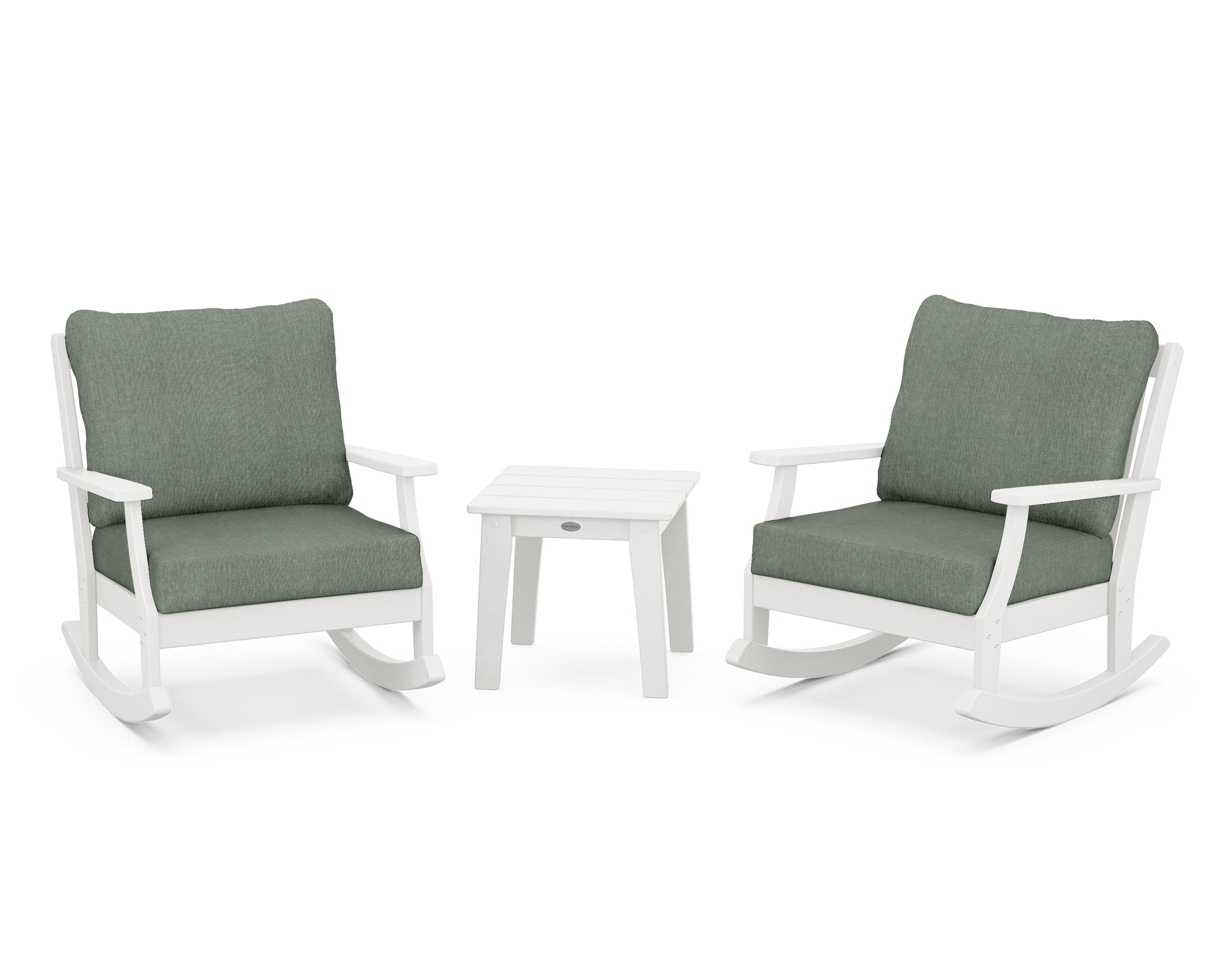 POLYWOOD® Braxton 3-Piece Deep Seating Rocker Set in Vintage White / Cast Sage