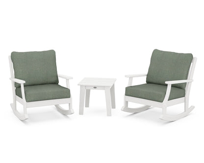 POLYWOOD® Braxton 3-Piece Deep Seating Rocker Set in Vintage White / Cast Sage