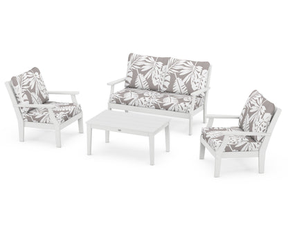 POLYWOOD® Braxton 4-Piece Deep Seating Chair Set in White / Leaf Grey Mist
