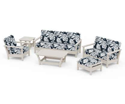 POLYWOOD® Harbour 6-Piece Outdoor Living Set in Sand / Leaf Marine Indigo