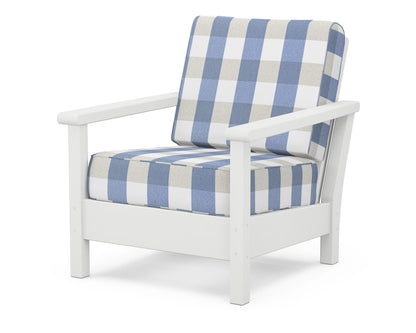 POLYWOOD® Harbour Deep Seating Chair in White / Buffalo Plaid Sky Blue