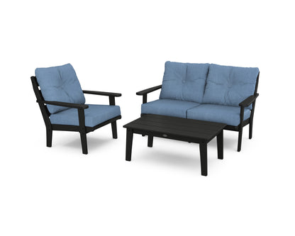 POLYWOOD® Lakeside 3-Piece Deep Seating Set in Black / Sky Blue