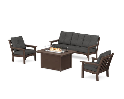 POLYWOOD® Vineyard Deep Seating Fire Pit Table Set in Mahogany / Spectrum Carbon