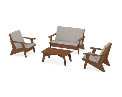 POLYWOOD® Riviera Modern Lounge 4-Piece Set in Teak / Weathered Tweed