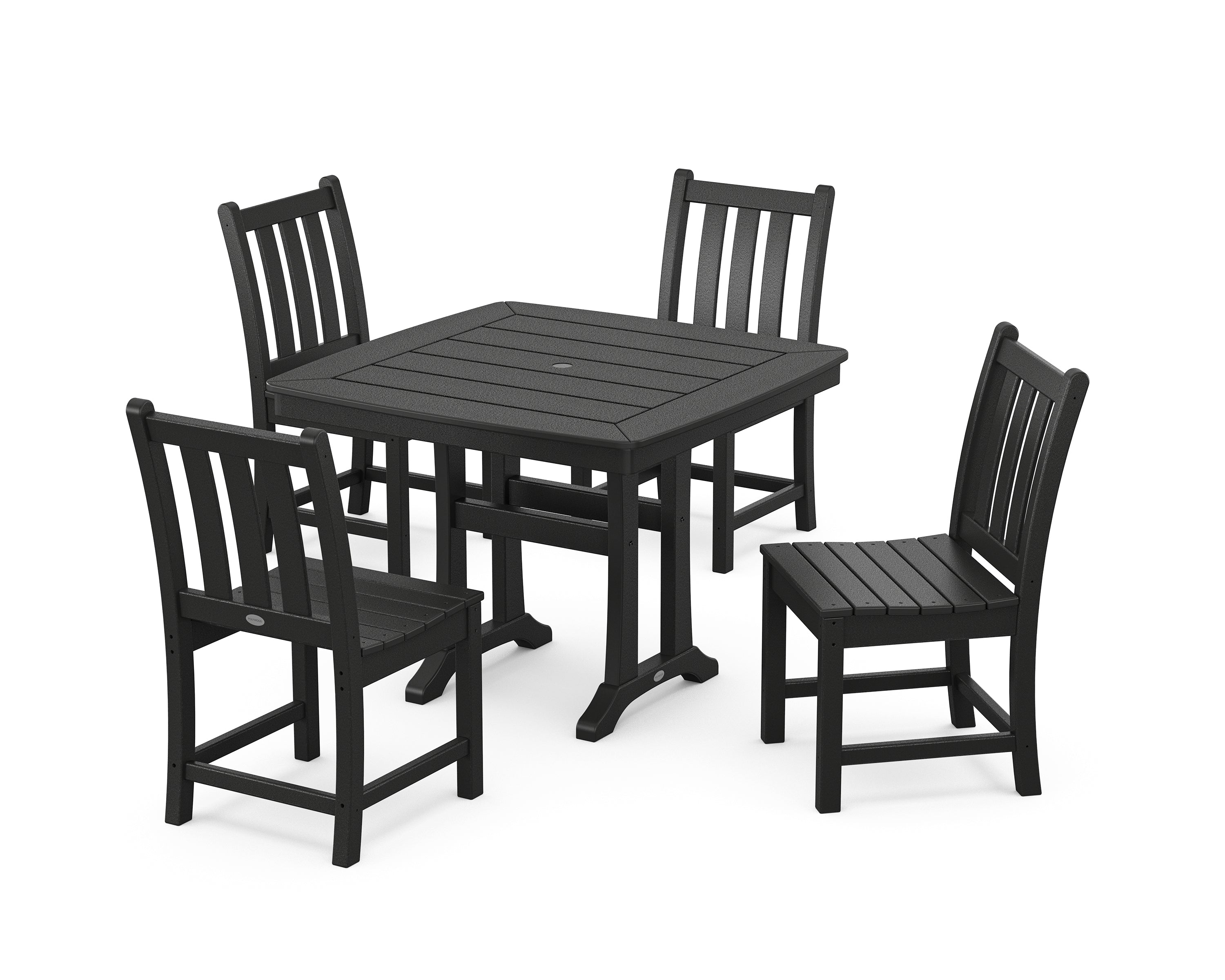 POLYWOOD® Traditional Garden Side Chair 5-Piece Dining Set with Trestle Legs in Black