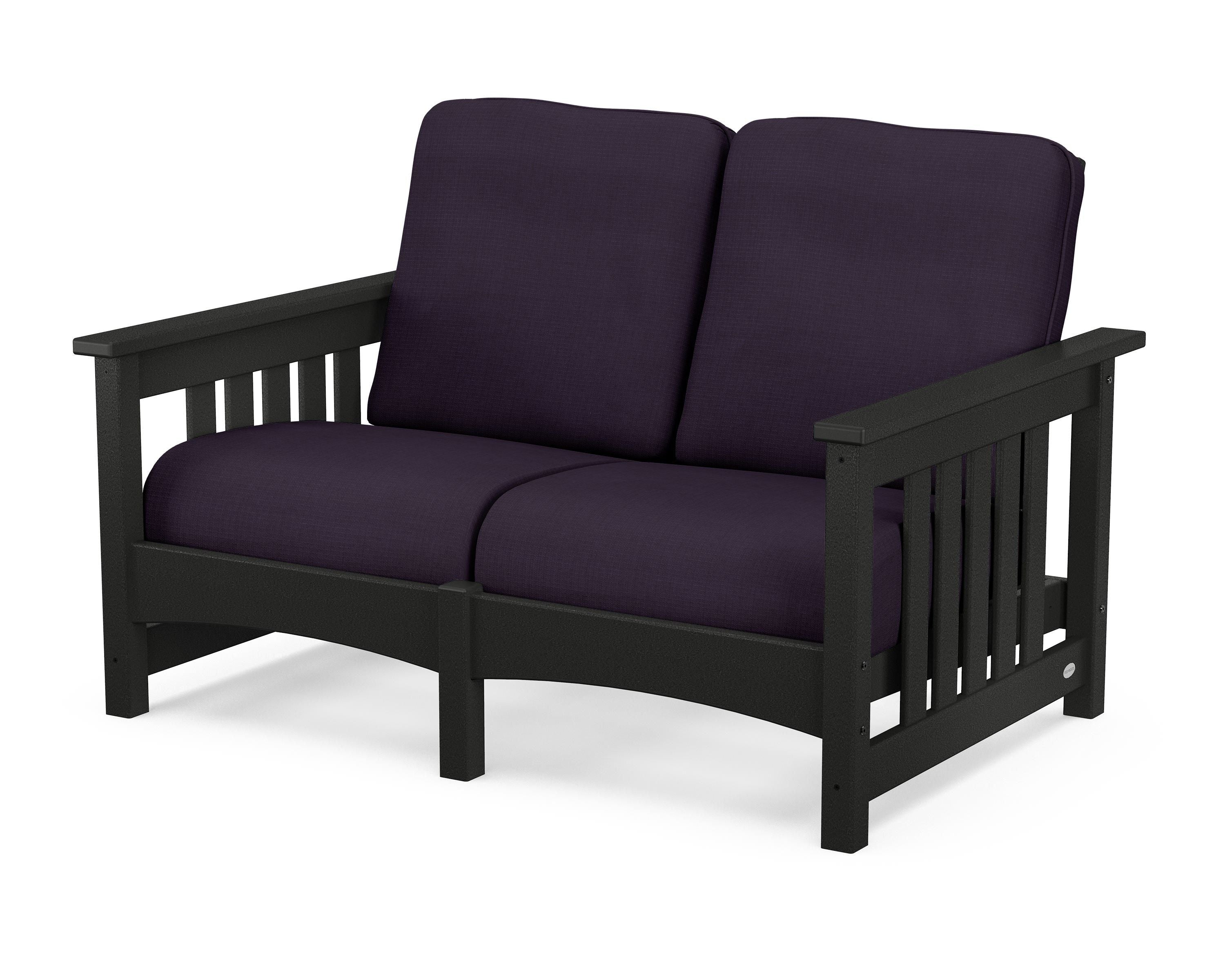 POLYWOOD® Club Mission Loveseat in Black / Navy Linen