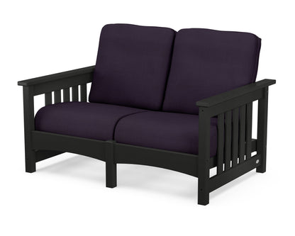 POLYWOOD® Club Mission Loveseat in Black / Navy Linen