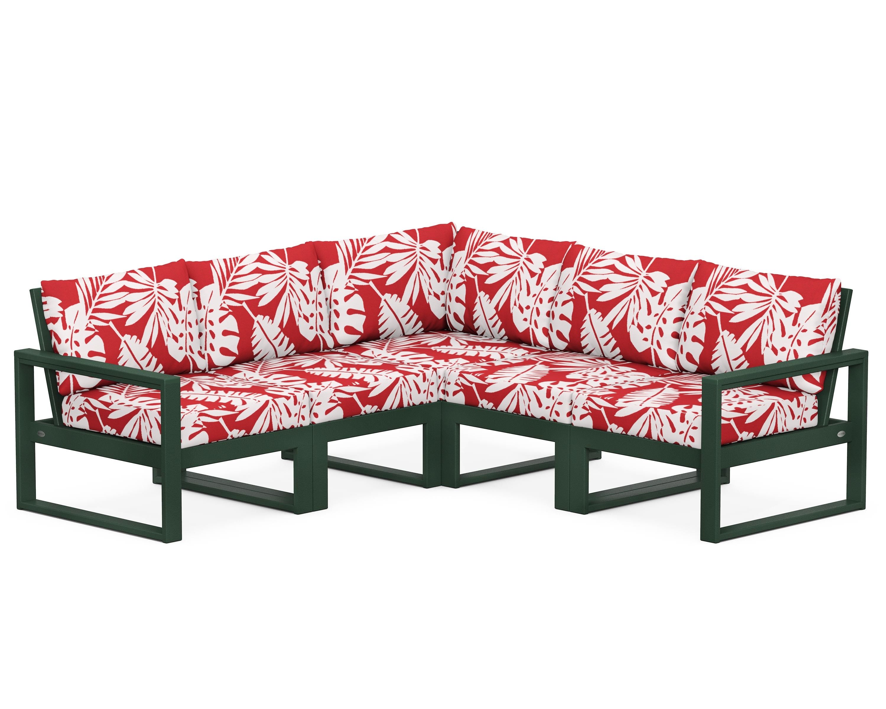 POLYWOOD® EDGE 5-Piece Modular Deep Seating Set in Green / Leaf Crimson