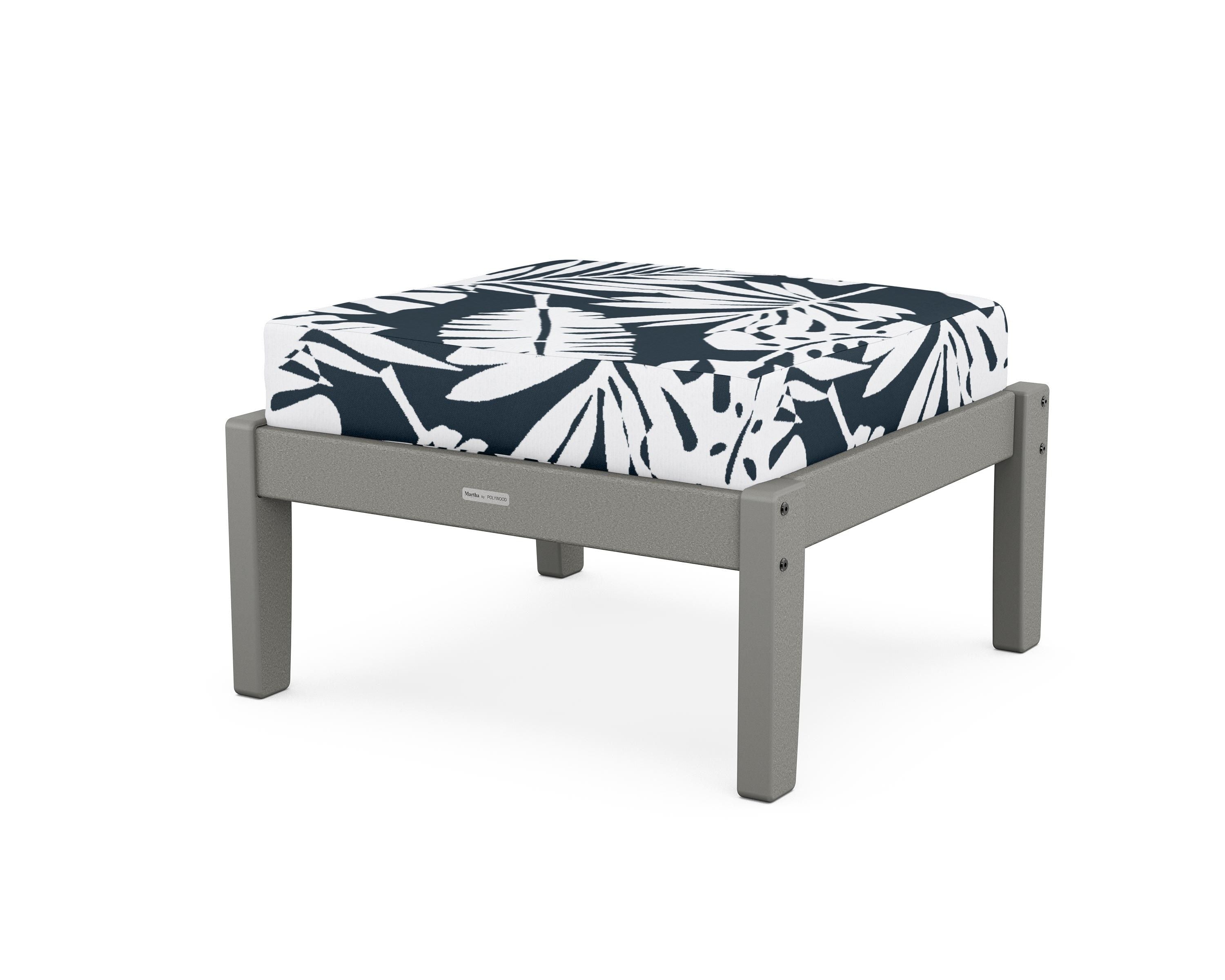 Martha Stewart by POLYWOOD® Chinoiserie Deep Seating Ottoman in Slate Grey / Leaf Marine Indigo