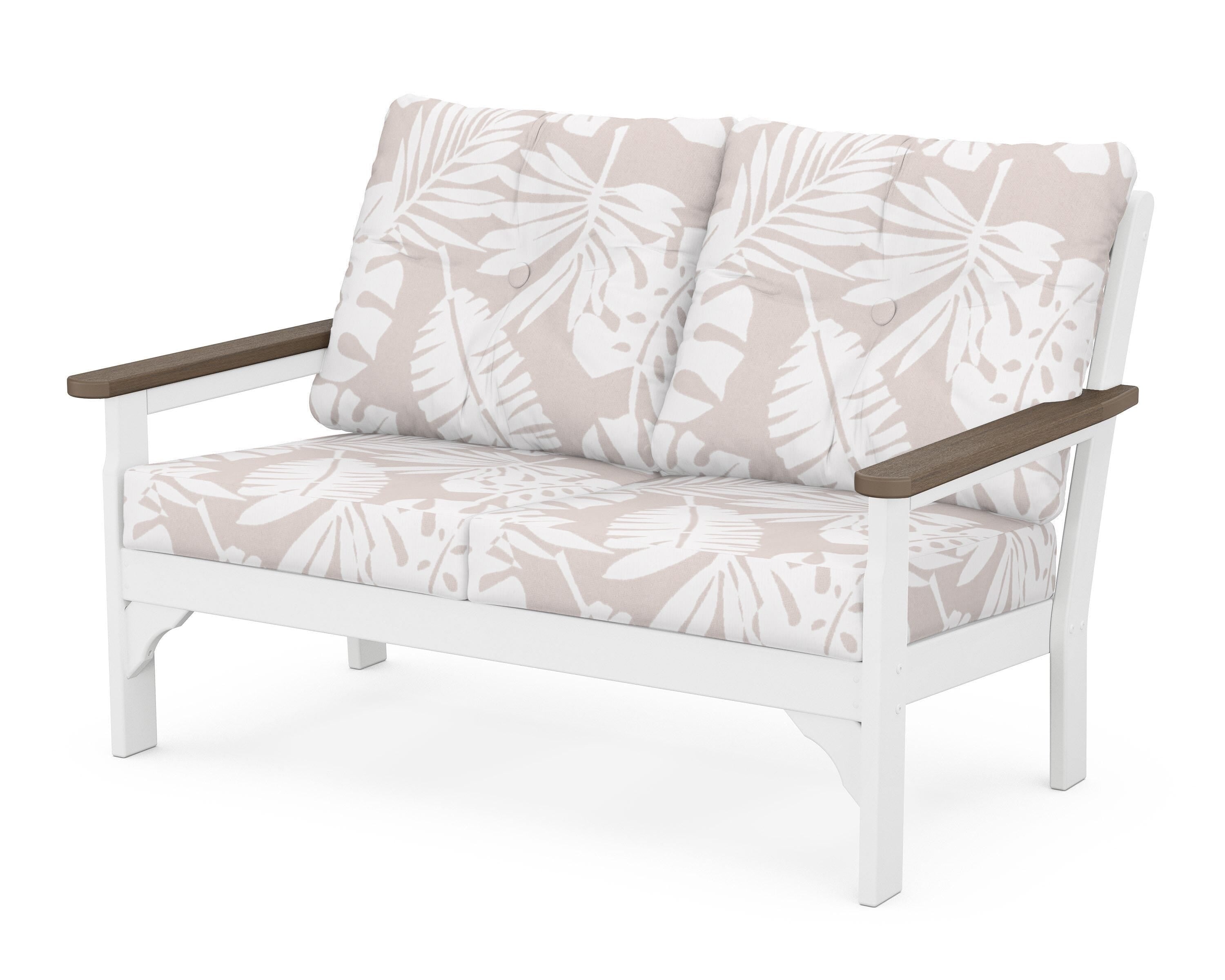 POLYWOOD® Vineyard Deep Seating Loveseat in White / Kona / Leaf Dune Burlap