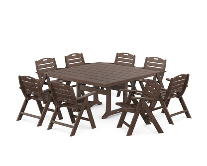 POLYWOOD® Nautical Lowback 9-Piece Square Farmhouse Dining Set with Trestle Legs in Mahogany