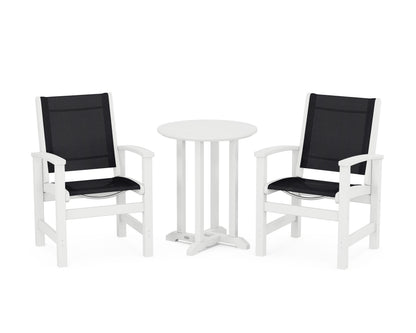 POLYWOOD® Coastal 3-Piece Round Bistro Dining Set in White / Black Sling