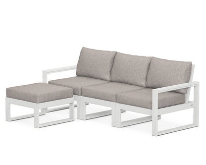 POLYWOOD® EDGE 4-Piece Modular Deep Seating Set with Ottoman in White / Weathered Tweed