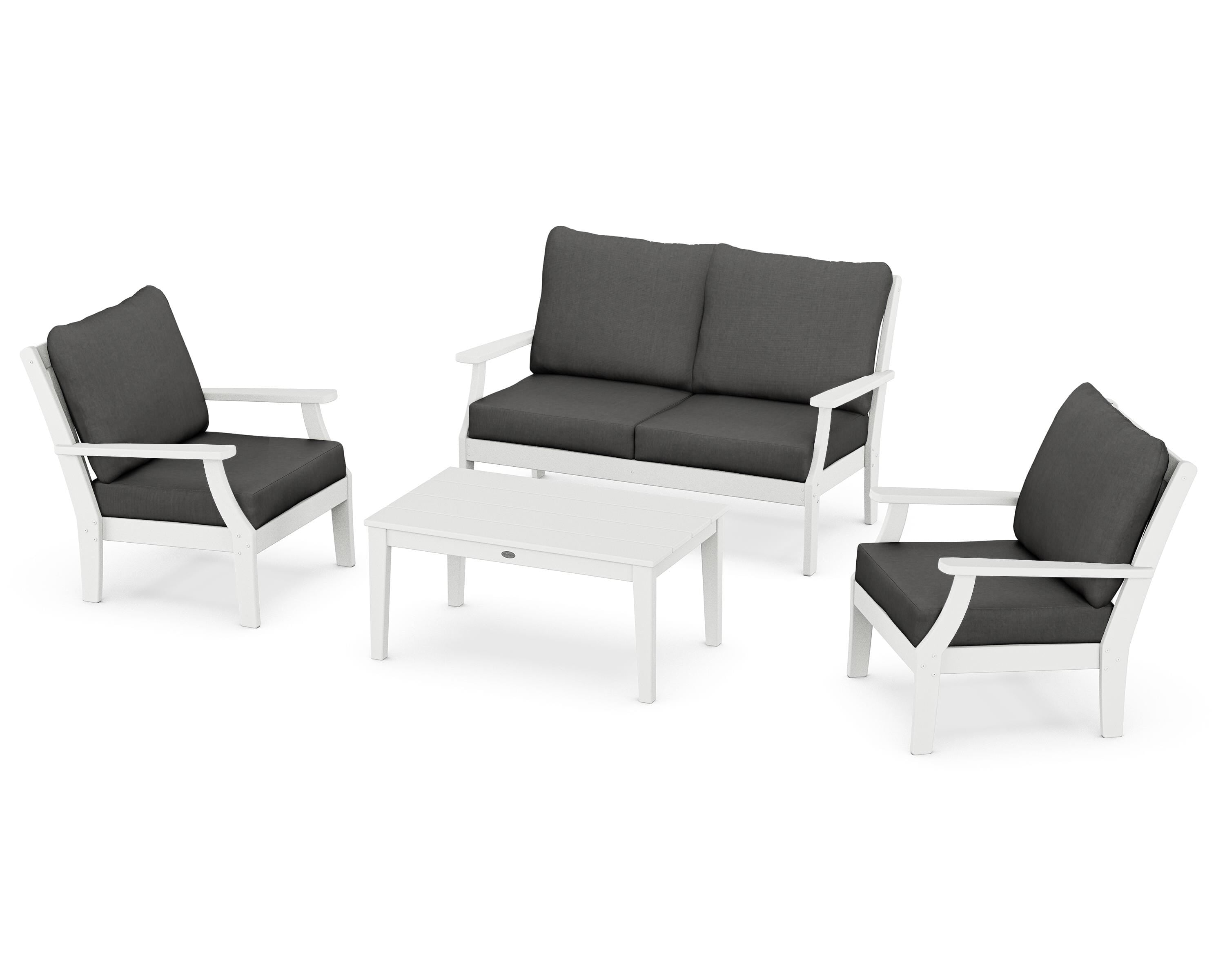 POLYWOOD® Braxton 4-Piece Deep Seating Chair Set in White / Spectrum Carbon