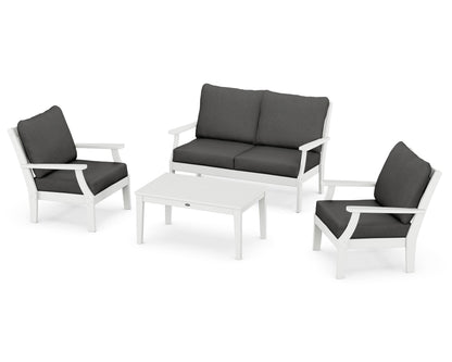 POLYWOOD® Braxton 4-Piece Deep Seating Chair Set in White / Spectrum Carbon