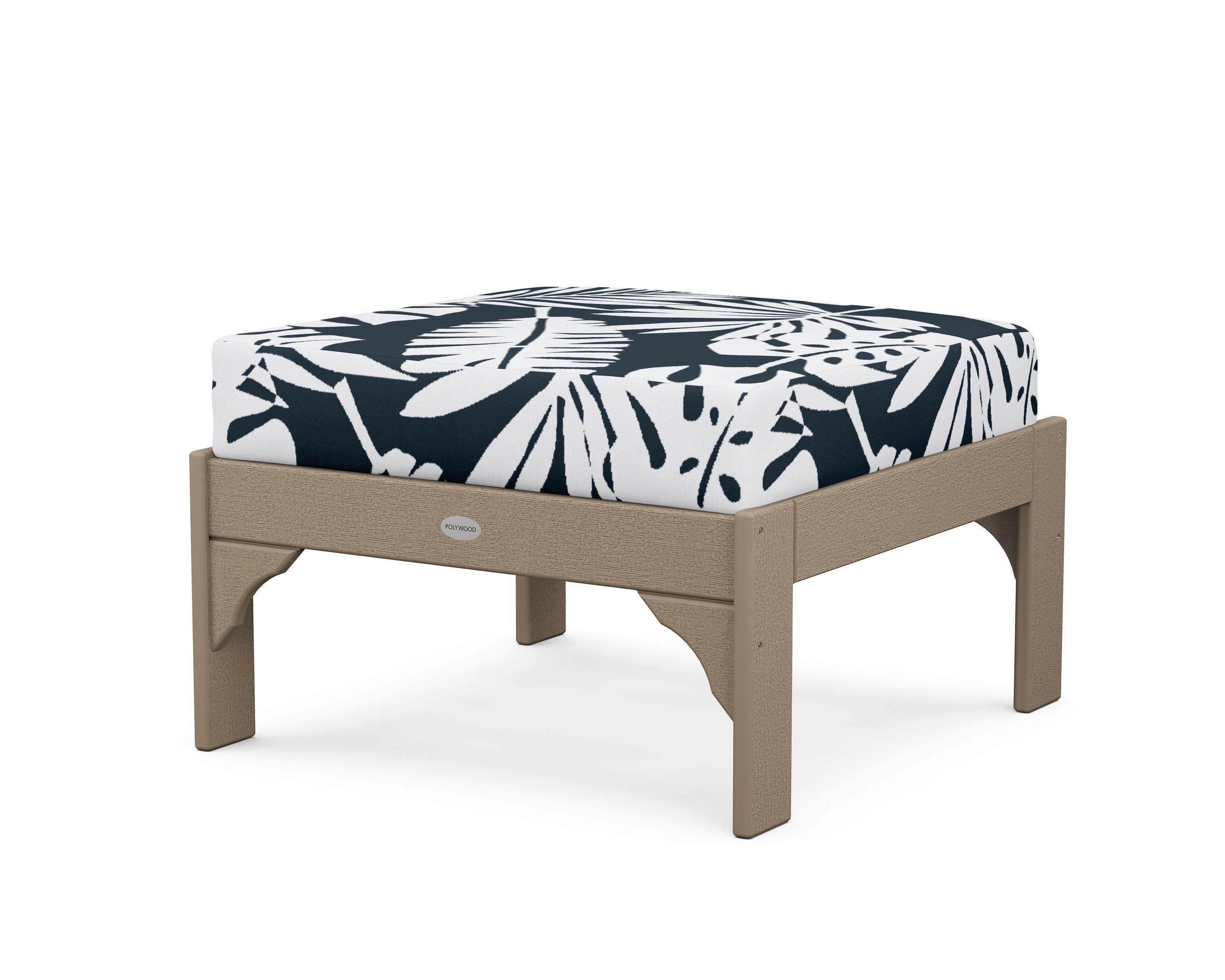 POLYWOOD¬Æ Vineyard Deep Seating Ottoman in Vintage Sahara / Leaf Marine Indigo