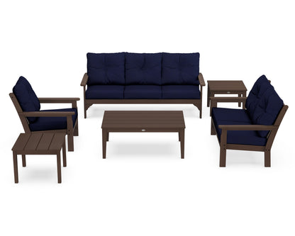 POLYWOOD® Vineyard 6-Piece Deep Seating Set in Mahogany / Navy