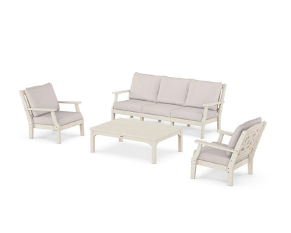 Martha Stewart by POLYWOOD® Chinoiserie 4-Piece Deep Seating Set with Sofa in Sand / Dune Burlap