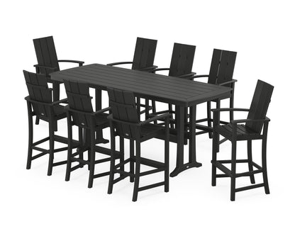 POLYWOOD® Modern Adirondack 9-Piece Bar Set with Trestle Legs in Black