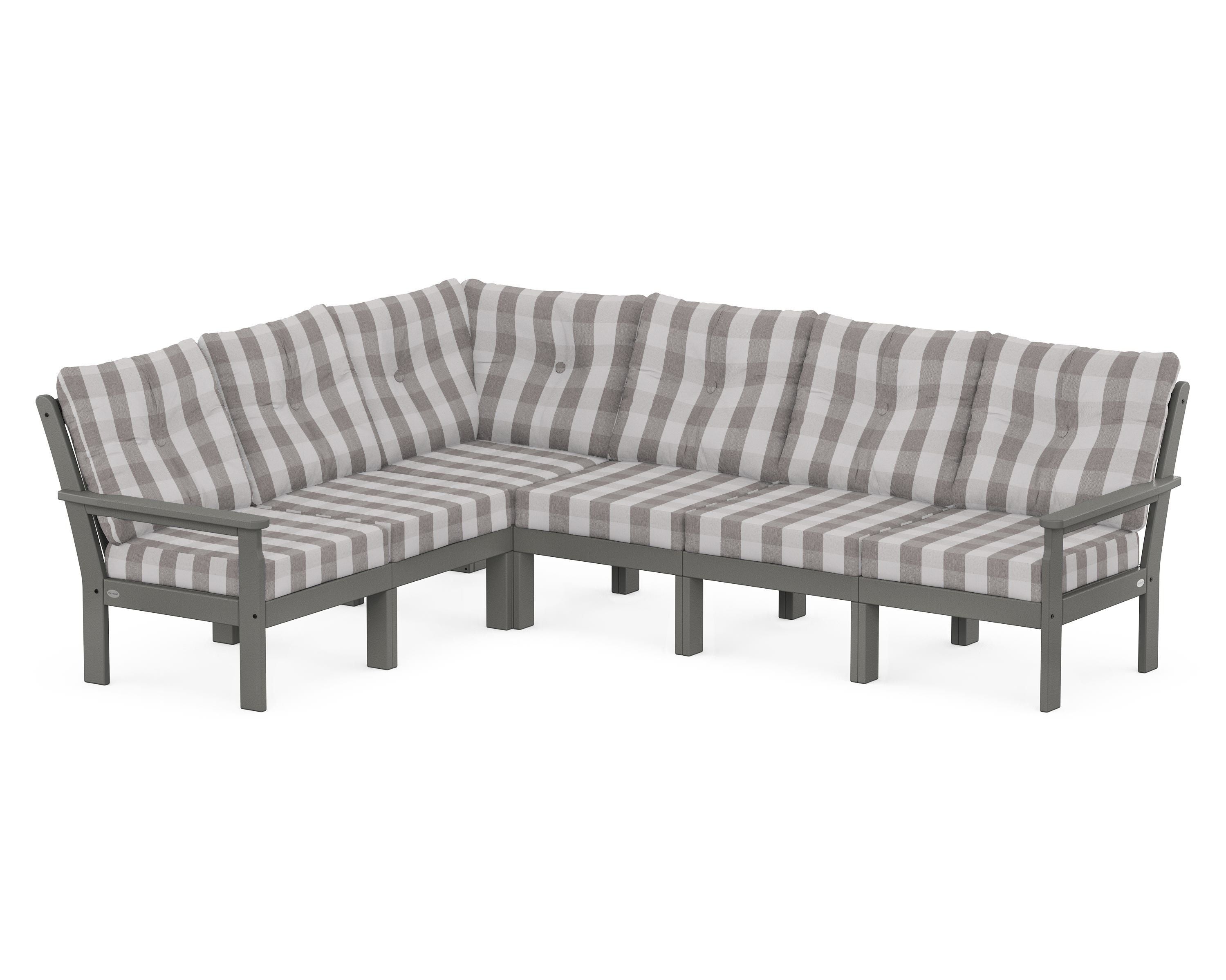 POLYWOOD® Vineyard 6-Piece Sectional in Slate Grey / Buffalo Plaid Grey Mist