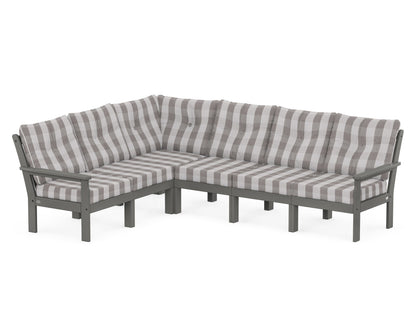 POLYWOOD® Vineyard 6-Piece Sectional in Slate Grey / Buffalo Plaid Grey Mist