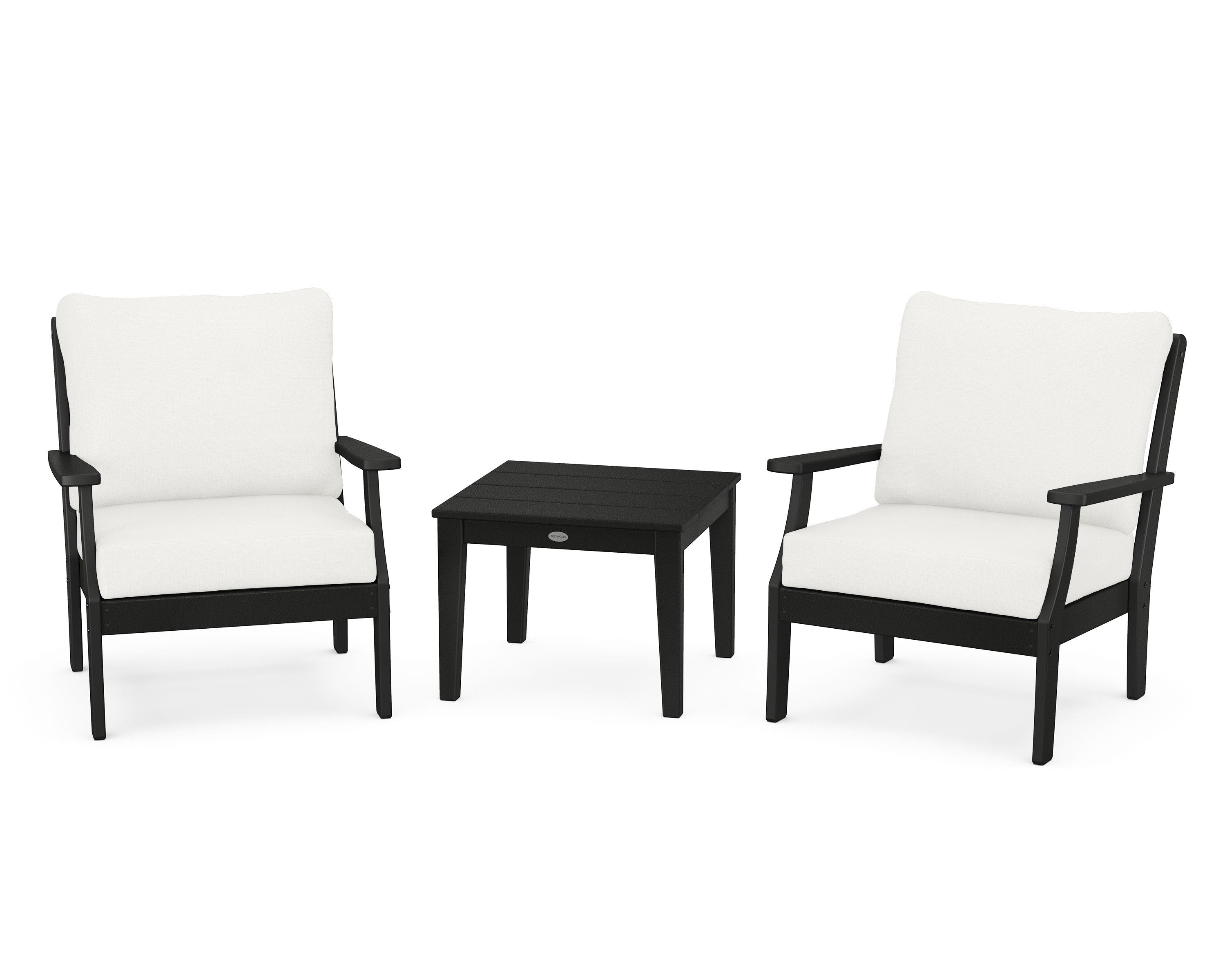 POLYWOOD® Braxton 3-Piece Deep Seating Set in Black / Natural Linen