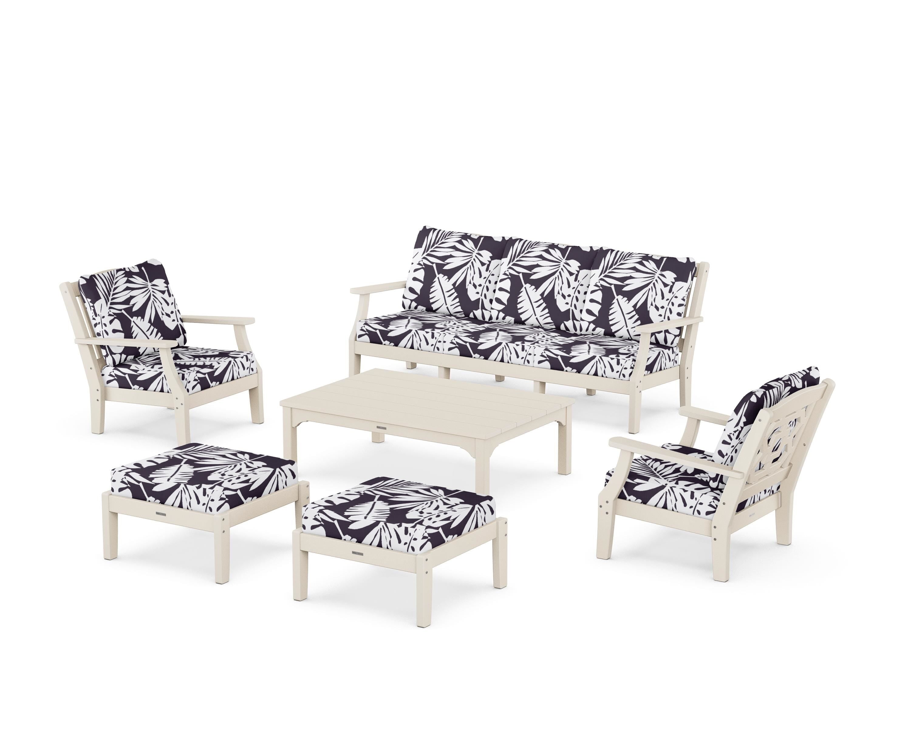 Martha Stewart by POLYWOOD® Chinoiserie 6-Piece Lounge Sofa Set in Sand / Leaf Navy