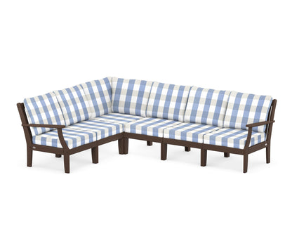 POLYWOOD® Braxton Modular 6-Piece Deep Seating Set in Mahogany / Buffalo Plaid Sky Blue