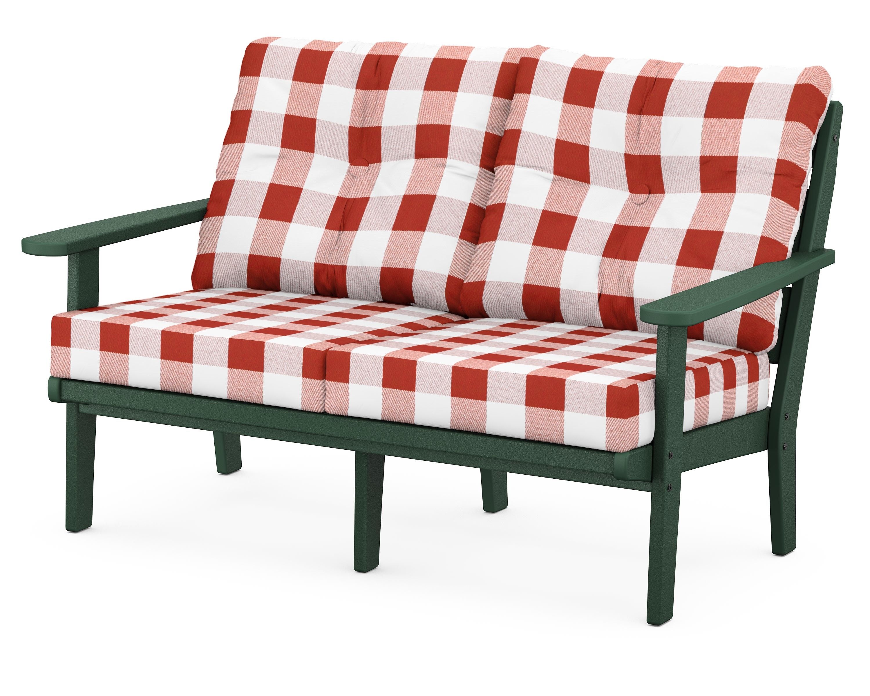 POLYWOOD® Lakeside Deep Seating Loveseat in Green / Buffalo Plaid Crimson