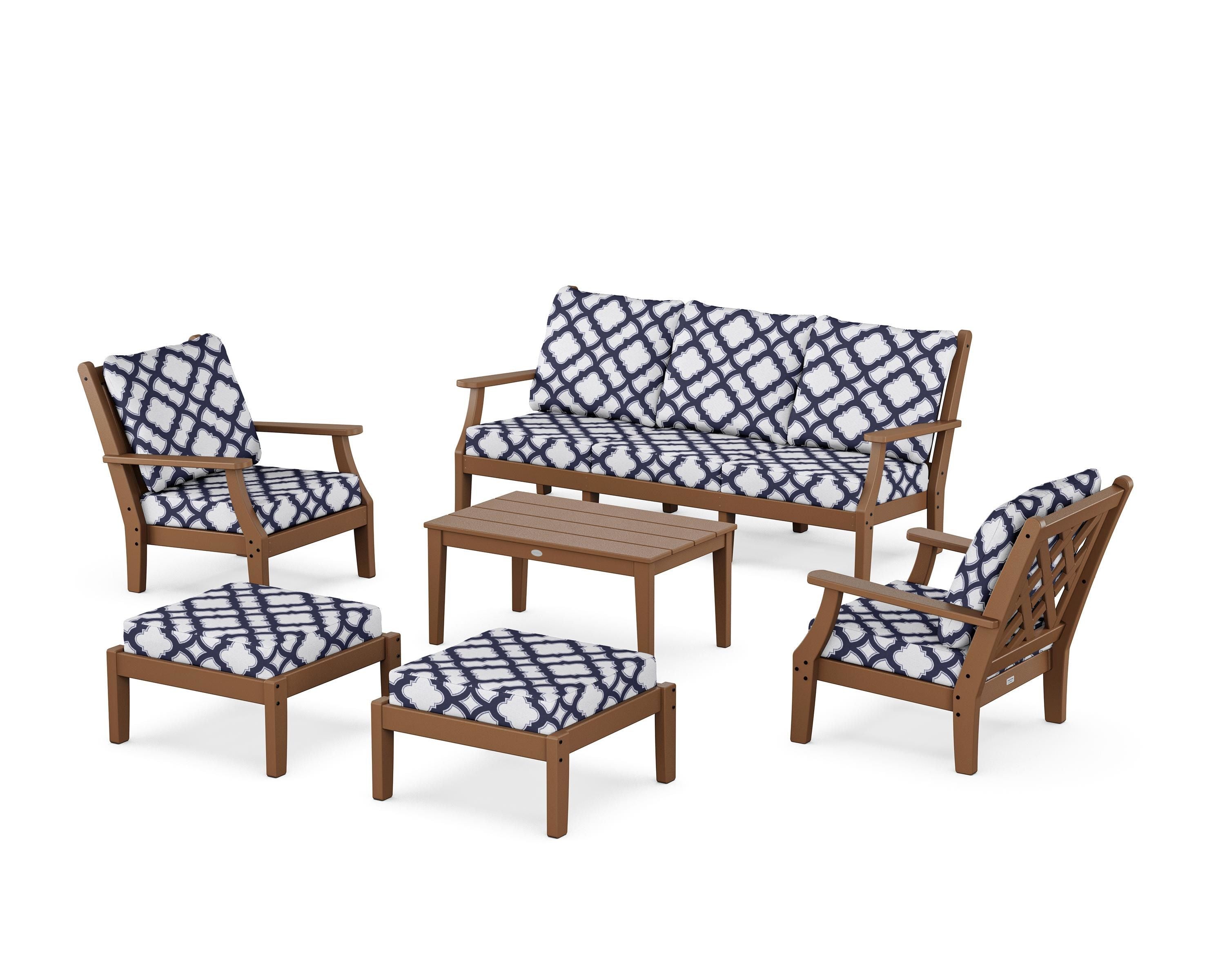 Country Living Wovendale 6-Piece Lounge Sofa Set in Teak / Trellis Navy