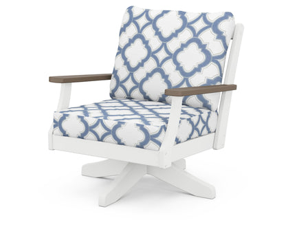 POLYWOOD® Braxton Deep Seating Swivel Chair in White / Kona / Trellis Sky Blue