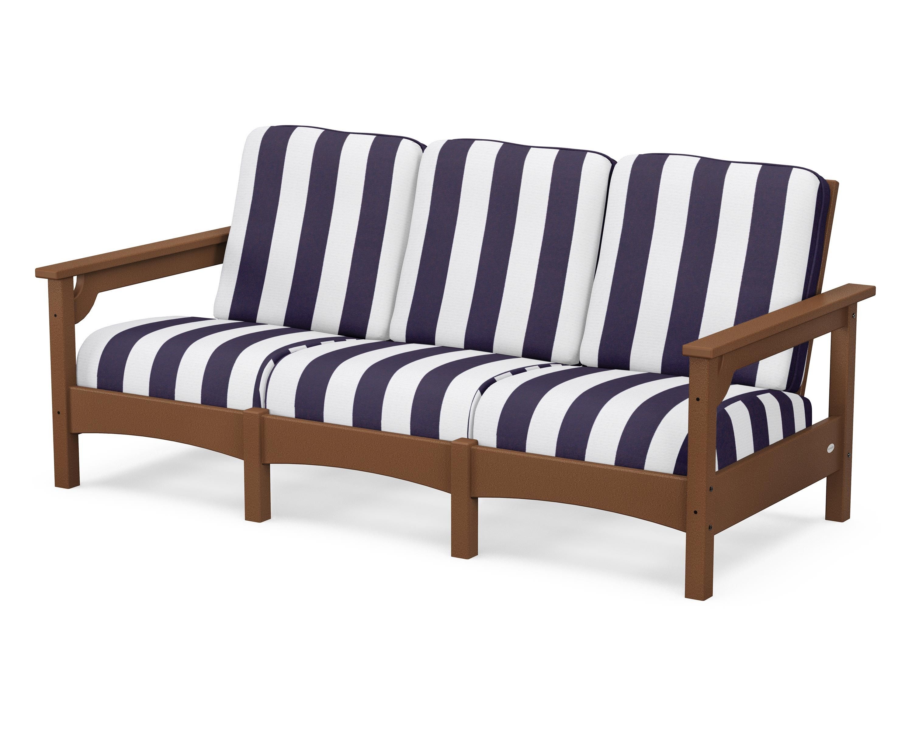 POLYWOOD® Club Sofa in Teak / Cabana Stripe Navy