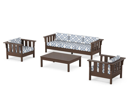 Martha Stewart by POLYWOOD® Acadia 4-Piece Deep Seating Set with Sofa in Mahogany / Trellis Sky Blue