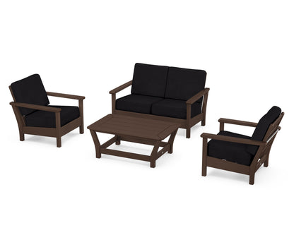 POLYWOOD® Harbour 4-Piece Deep Seating Set in Mahogany / Midnight Linen