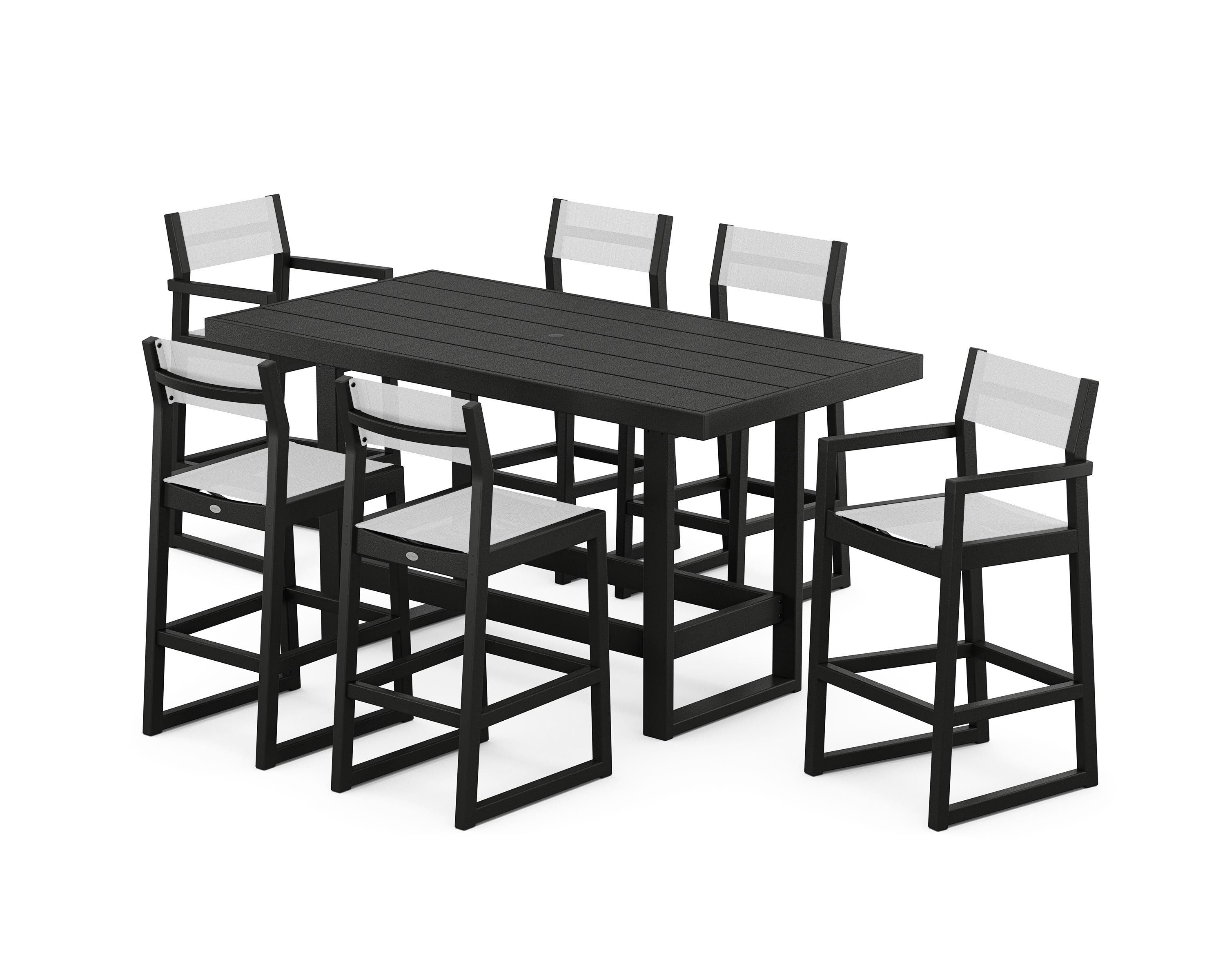 POLYWOOD® EDGE Sling 7-Piece Bar Table Set in Black / White Sling