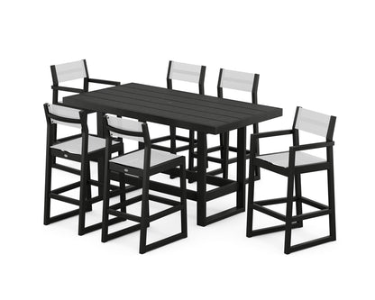 POLYWOOD® EDGE Sling 7-Piece Bar Table Set in Black / White Sling