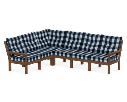 POLYWOOD® Vineyard 6-Piece Sectional in Teak / Buffalo Plaid Marine Indigo