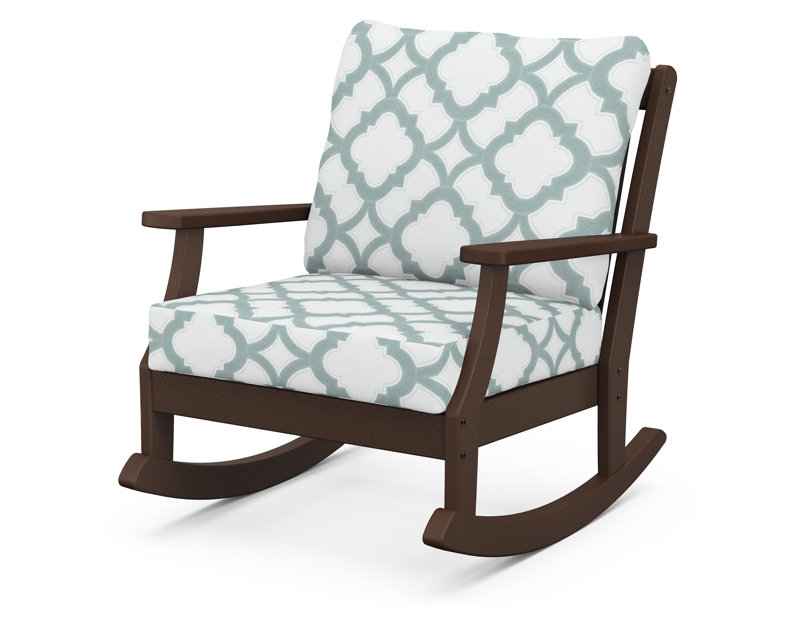 POLYWOOD® Braxton Deep Seating Rocking Chair in Mahogany / Trellis Glacier Spa