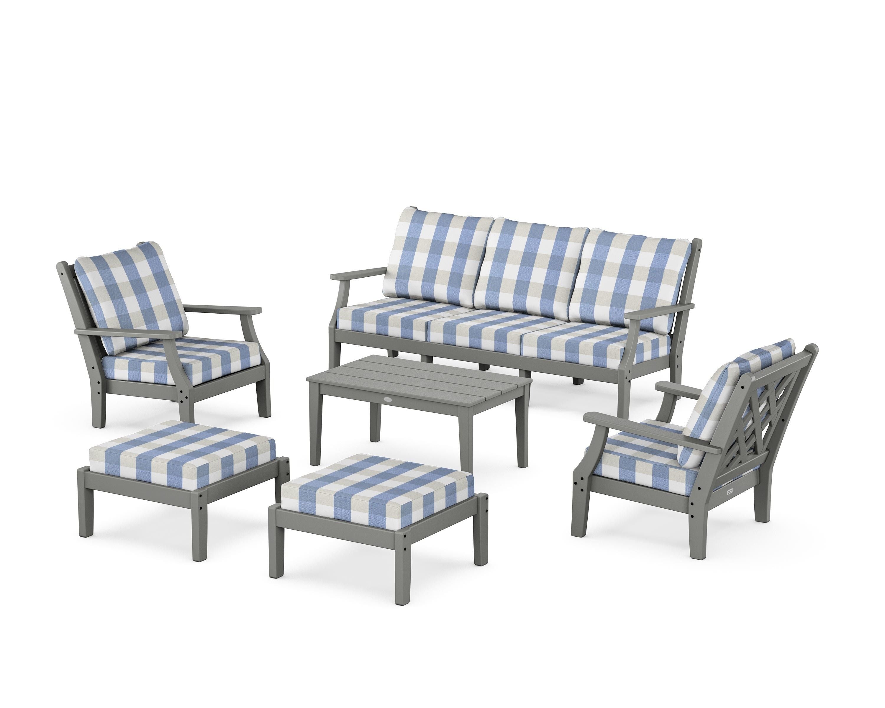 Country Living Wovendale 6-Piece Lounge Sofa Set in Slate Grey / Buffalo Plaid Sky Blue