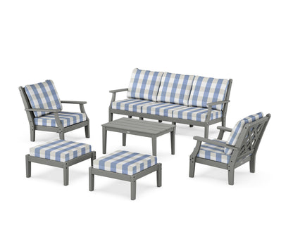 Country Living Wovendale 6-Piece Lounge Sofa Set in Slate Grey / Buffalo Plaid Sky Blue