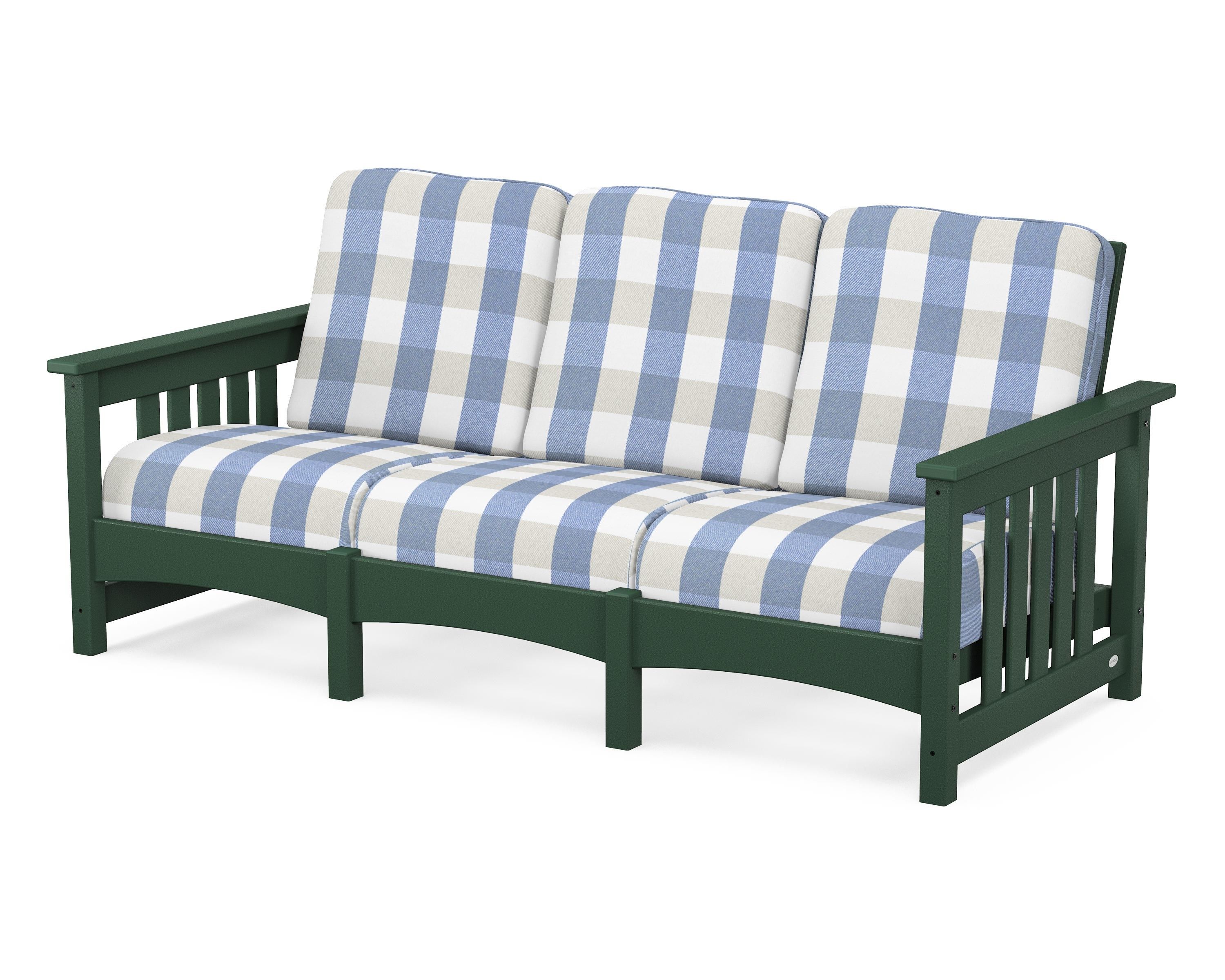 POLYWOOD® Club Mission Sofa in Green / Buffalo Plaid Sky Blue