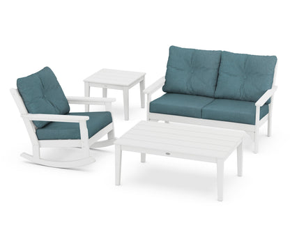 POLYWOOD® Vineyard 4-Piece Deep Seating Rocker Set in White / Ocean Teal