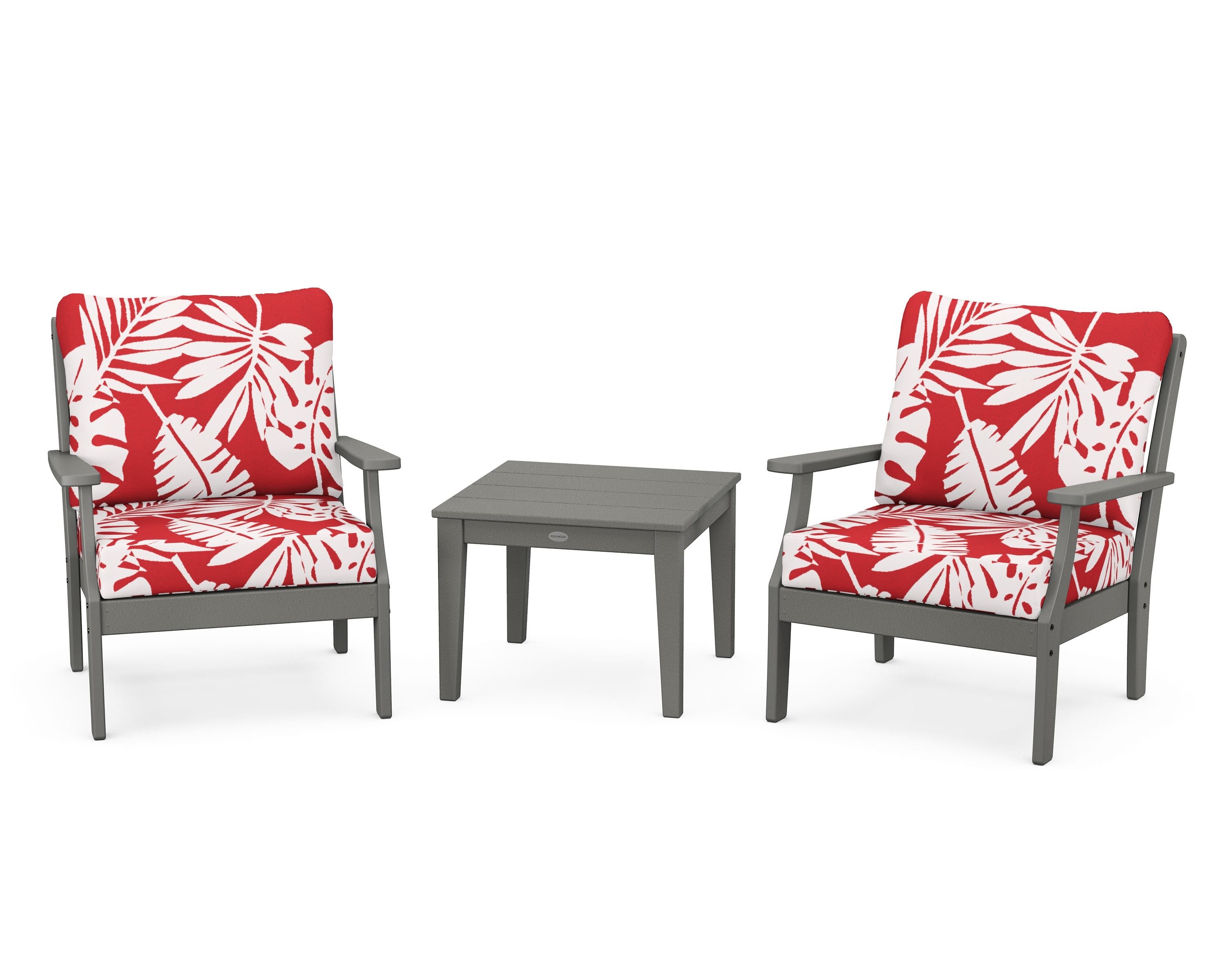 POLYWOOD® Braxton 3-Piece Deep Seating Set in Slate Grey / Leaf Crimson