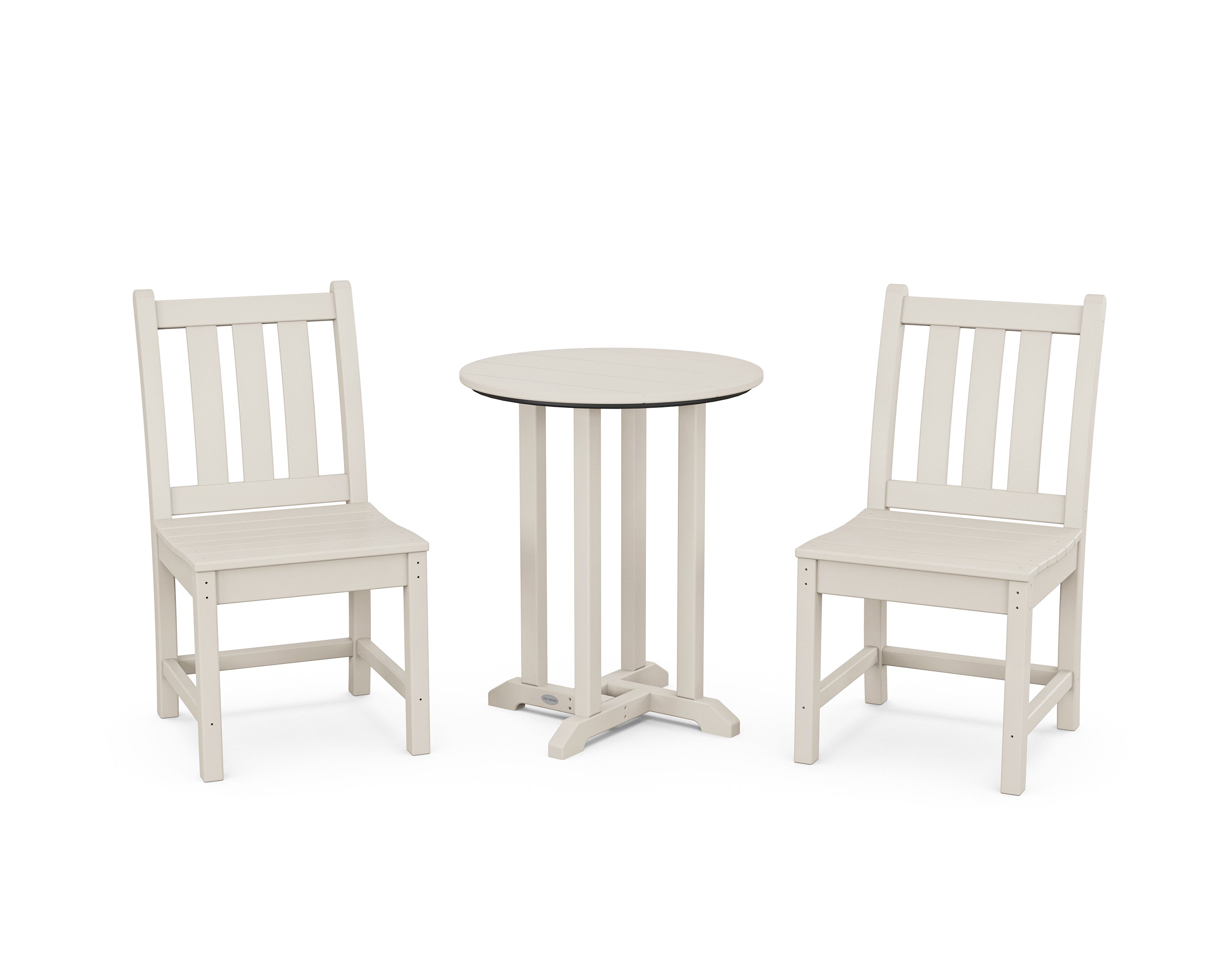 POLYWOOD® Traditional Garden Side Chair 3-Piece Round Bistro Dining Set in Sand