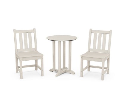 POLYWOOD® Traditional Garden Side Chair 3-Piece Round Bistro Dining Set in Sand