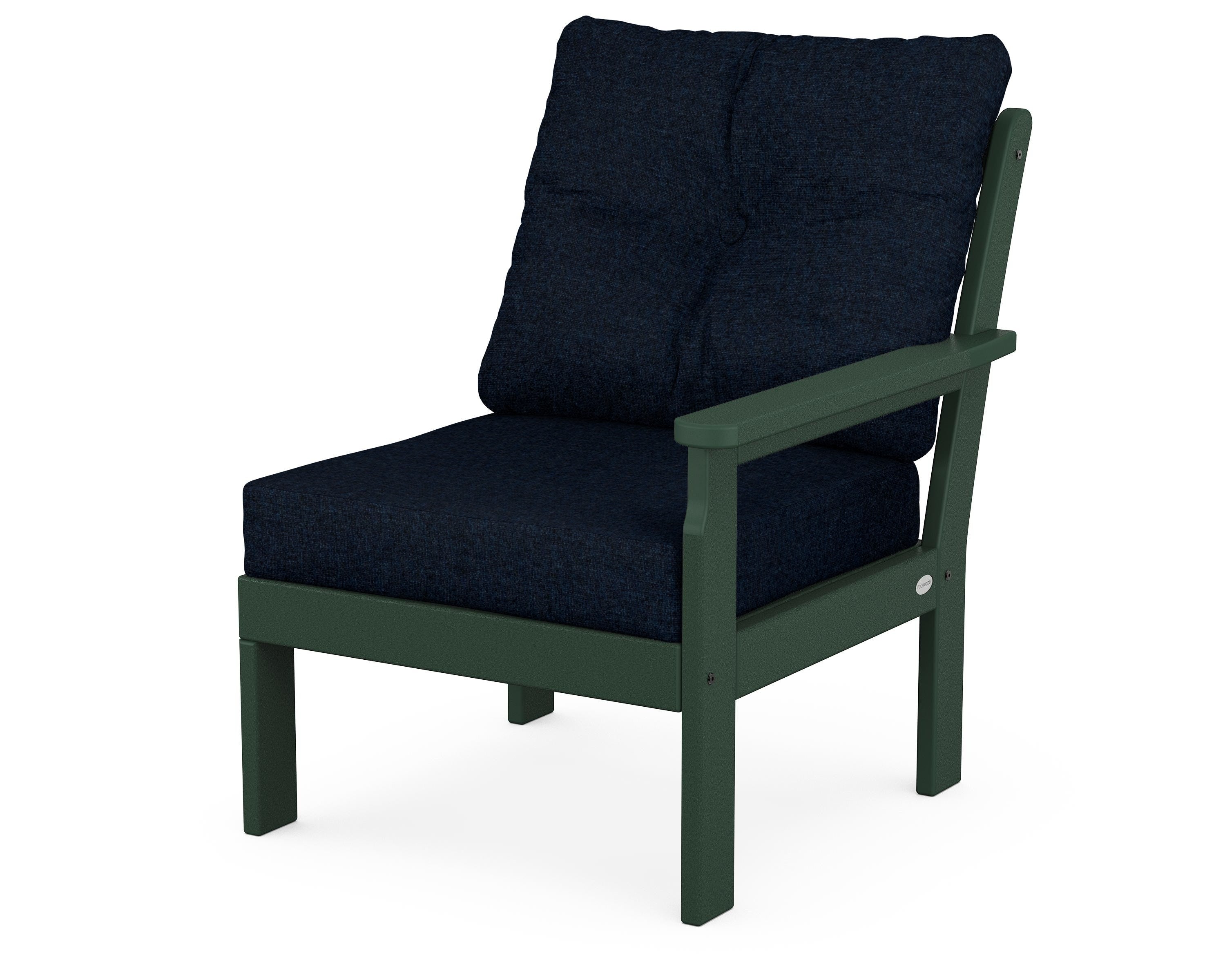 POLYWOOD® Vineyard Modular Right Arm Chair in Green / Marine Indigo